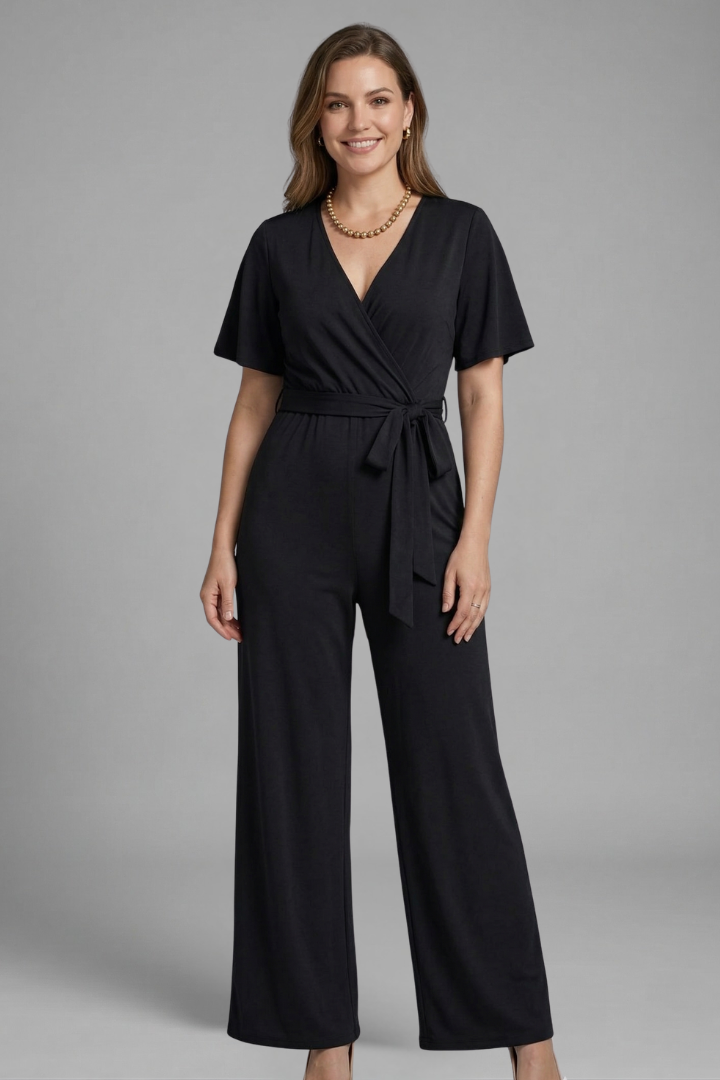 Elena | Wrap Front Jumpsuit with Tie Waist