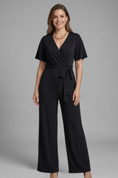 Elena | Wrap Front Jumpsuit with Tie Waist