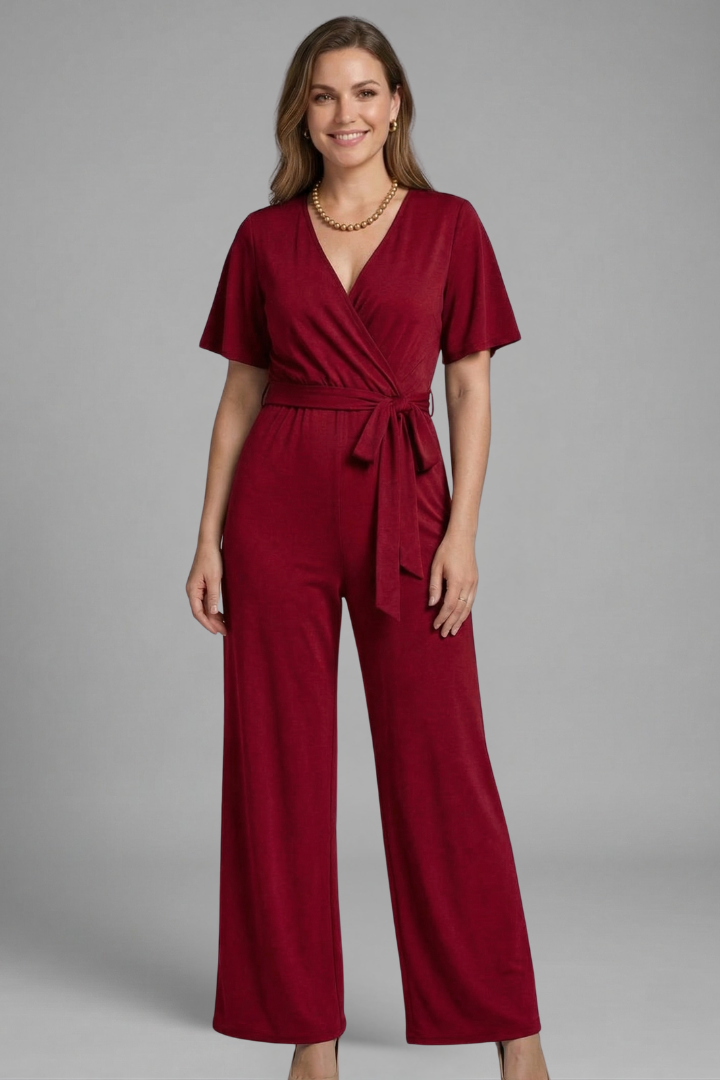 Elena | Wrap Front Jumpsuit with Tie Waist