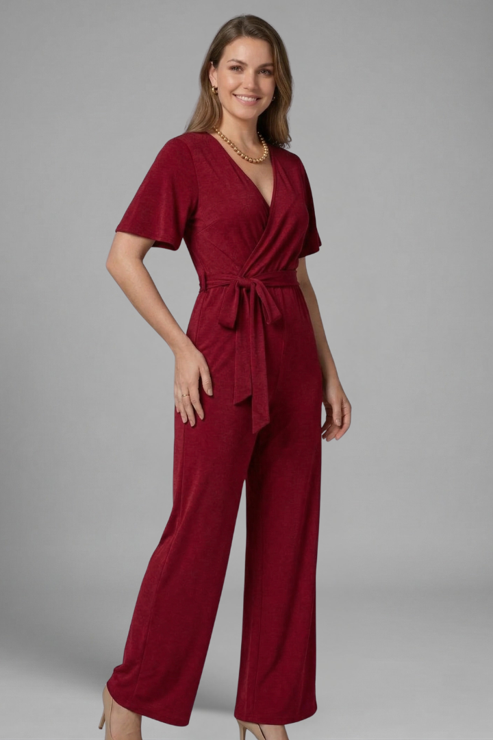 Elena | Wrap Front Jumpsuit with Tie Waist