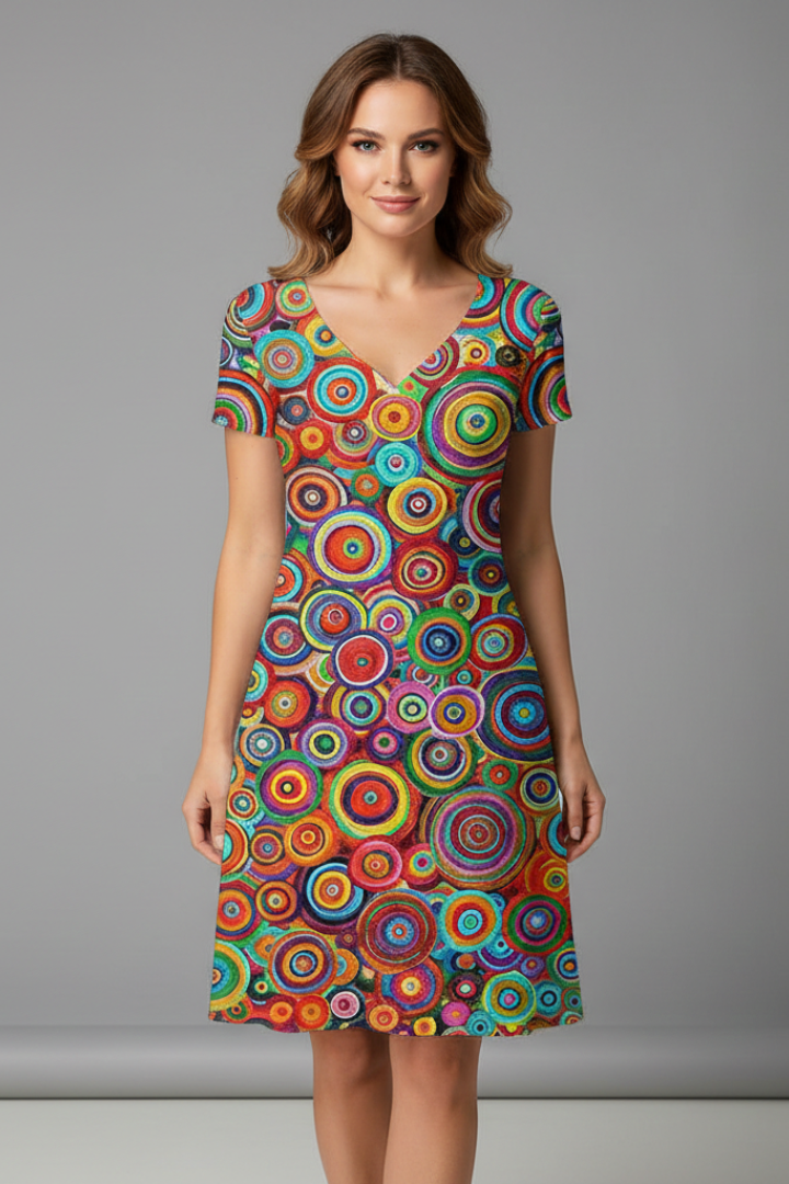 Lila | Elegant V Neck Knee-Length Dress with Short Sleeves
