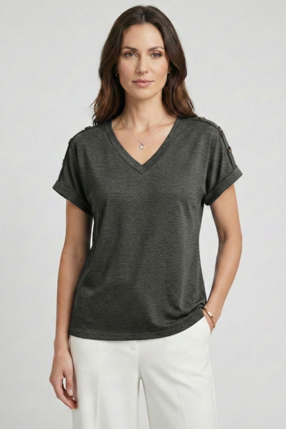 Lena | Chic V-Neck Rolled Sleeve T-Shirt