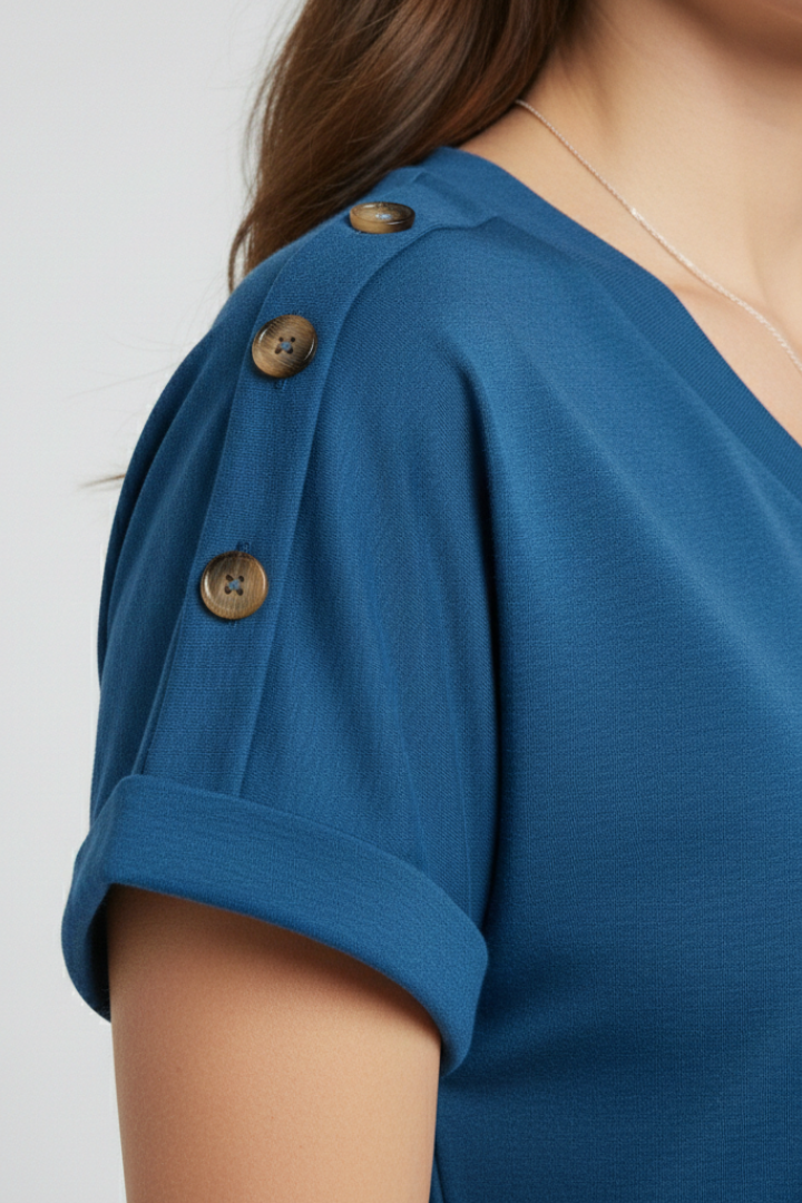 Lena | Chic V-Neck Rolled Sleeve T-Shirt