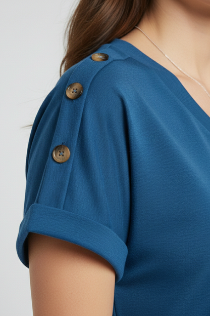 Lena | Chic V-Neck Rolled Sleeve T-Shirt