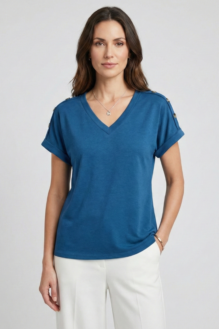 Lena | Chic V-Neck Rolled Sleeve T-Shirt