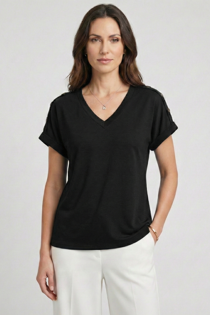 Lena | Chic V-Neck Rolled Sleeve T-Shirt