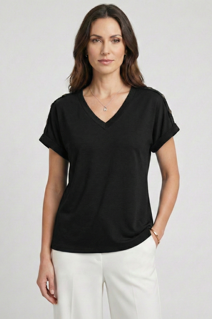 Lena | Chic V-Neck Rolled Sleeve T-Shirt