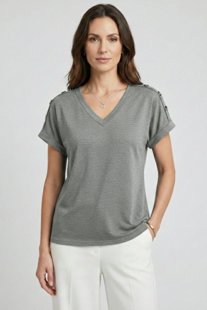 Lena | Chic V-Neck Rolled Sleeve T-Shirt