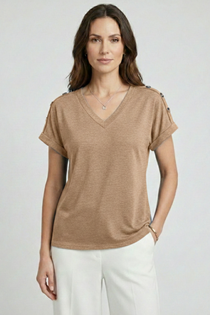 Lena | Chic V-Neck Rolled Sleeve T-Shirt