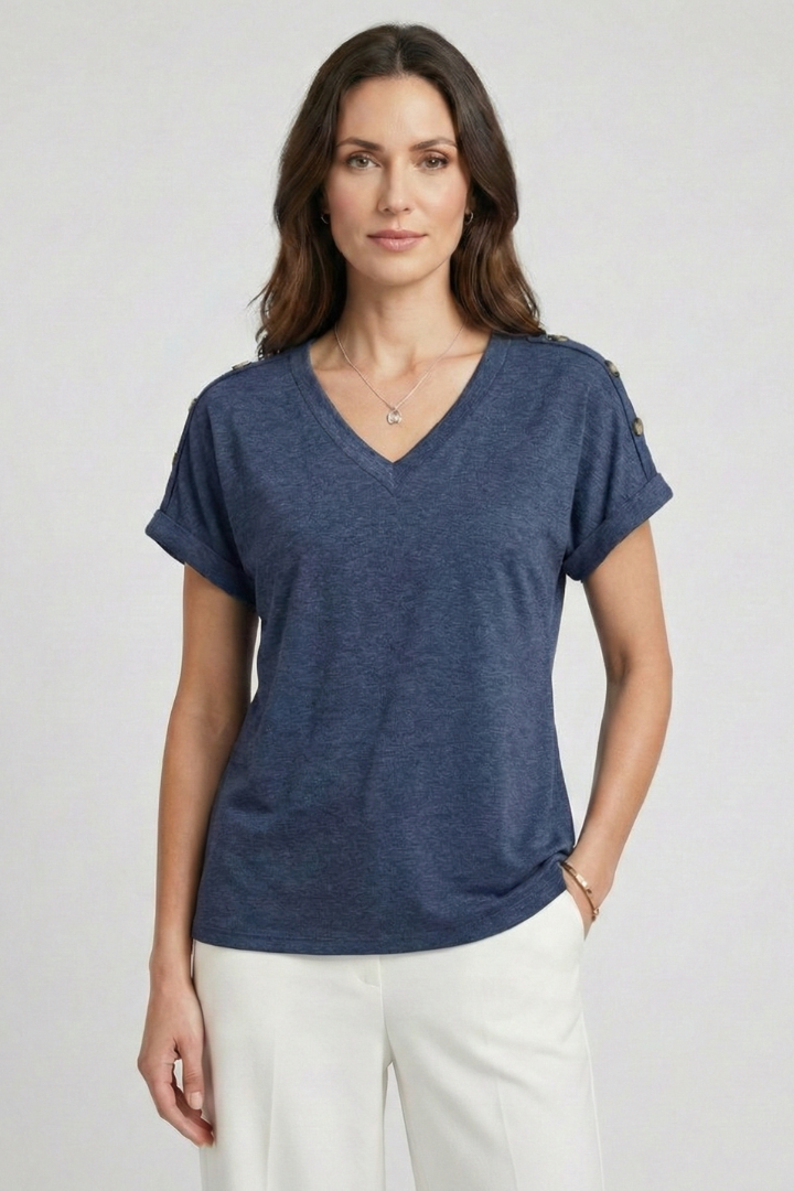 Lena | Chic V-Neck Rolled Sleeve T-Shirt