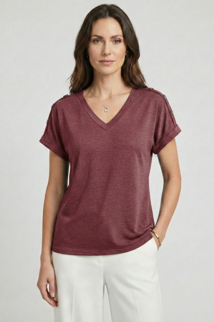 Lena | Chic V-Neck Rolled Sleeve T-Shirt