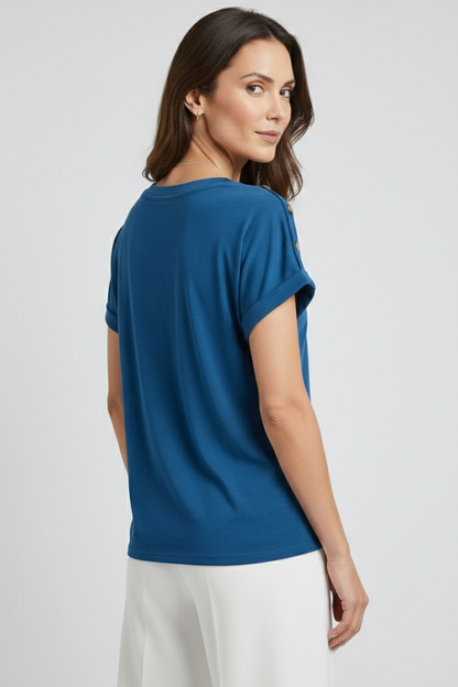 Lena | Chic V-Neck Rolled Sleeve T-Shirt