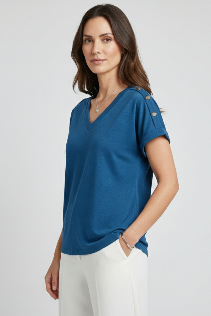 Lena | Chic V-Neck Rolled Sleeve T-Shirt