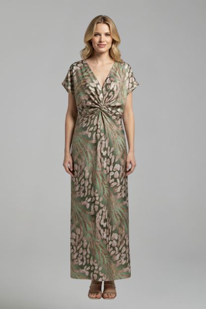 Lila | V Neck Knotted Ankle-Length Dress