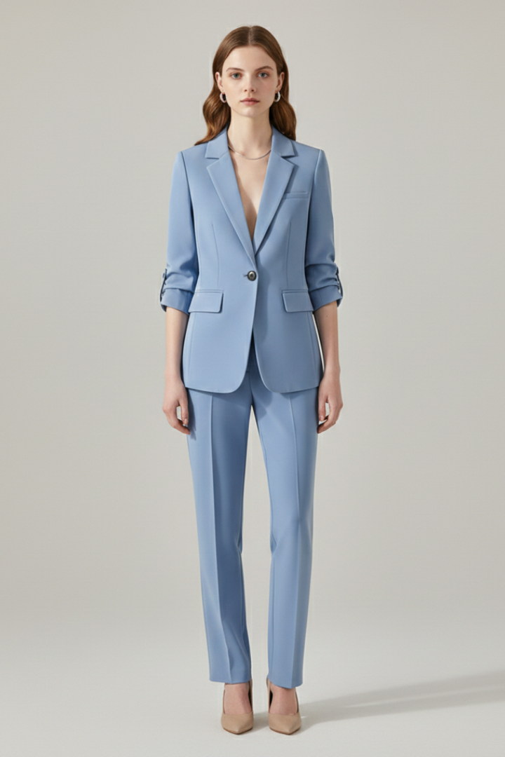 Elena | Tailored Blazer Set with Notched Lapel and Straight-Leg Trousers