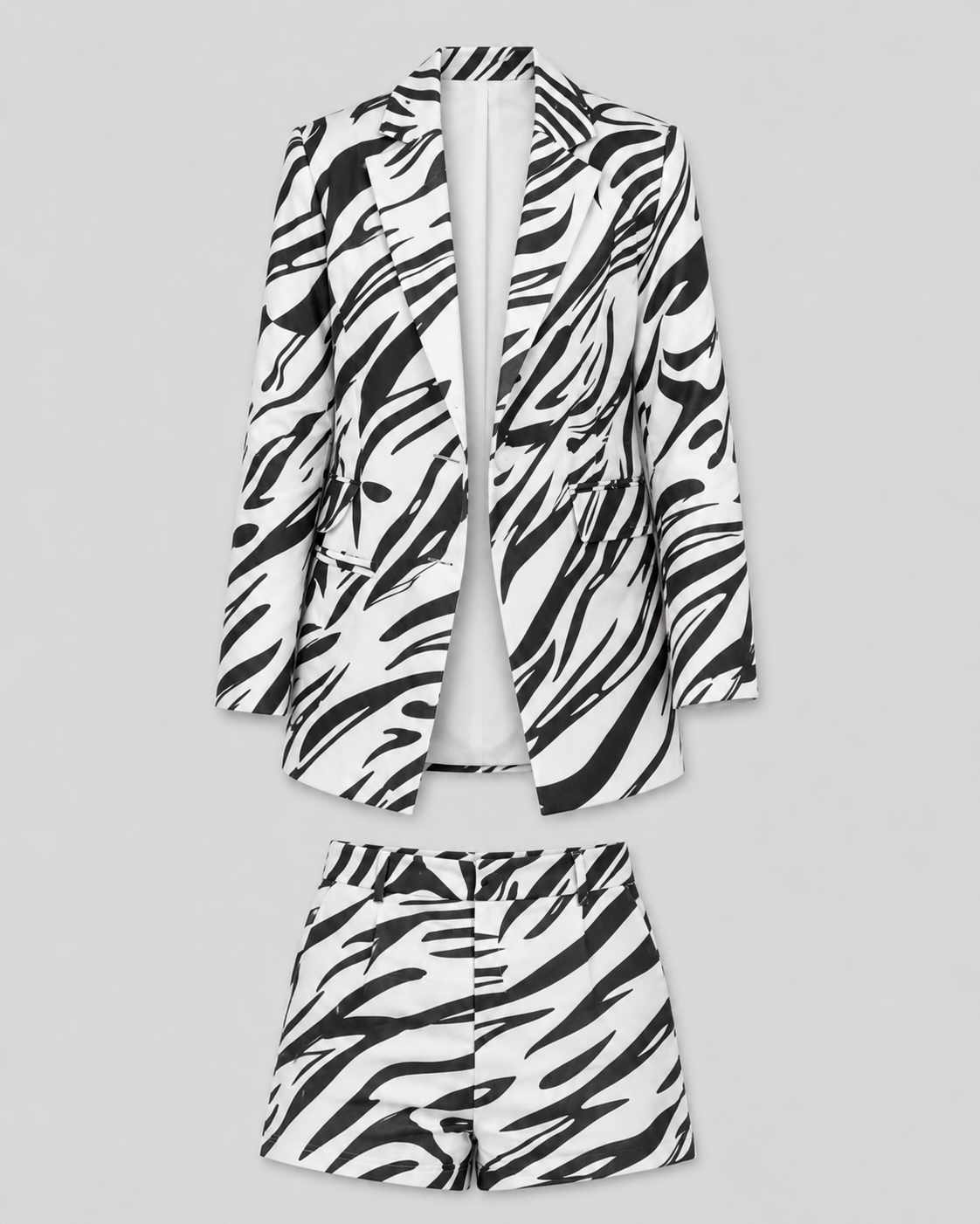 Elena | Chic Open Front Blazer Set with Printed Shorts