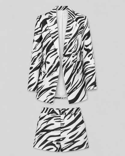 Elena | Chic Open Front Blazer Set with Printed Shorts