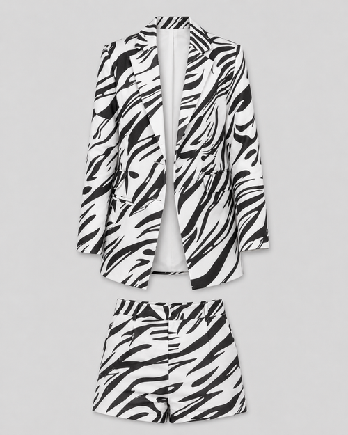 Elena | Chic Open Front Blazer Set with Printed Shorts