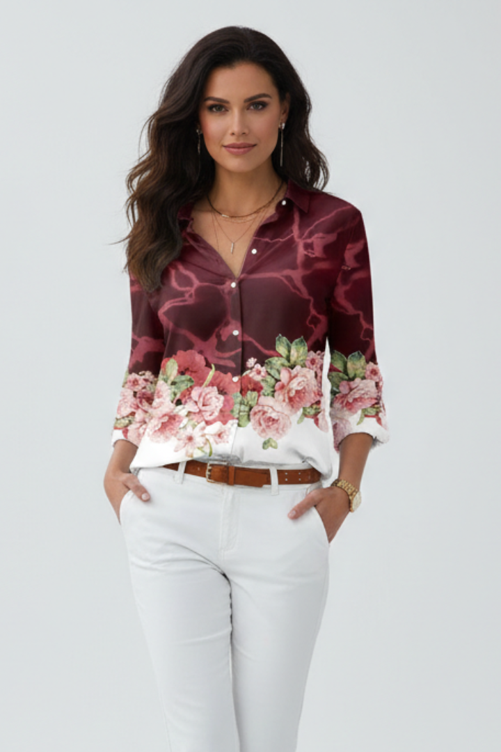 Elena | Floral Print Blouse with Button Closure