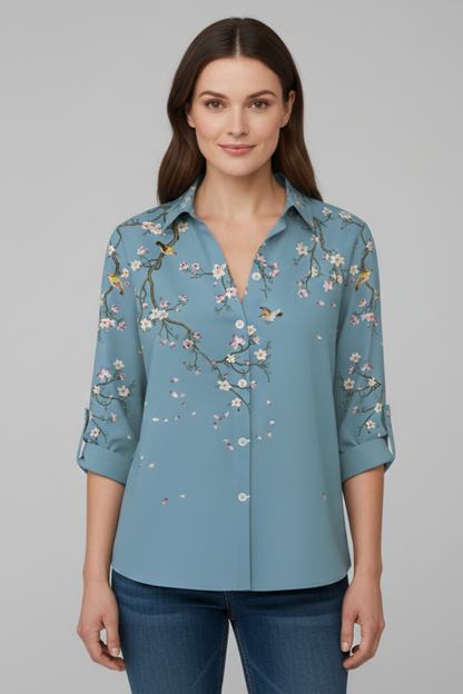 Elena | Floral Print Blouse with Button Closure