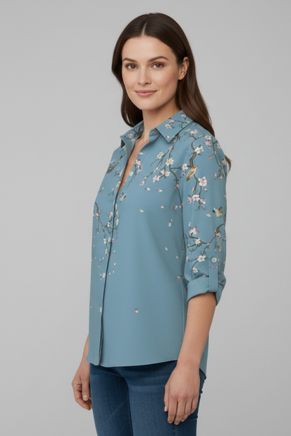 Elena | Floral Print Blouse with Button Closure
