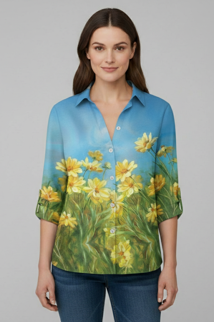 Elena | Floral Print Blouse with Button Closure