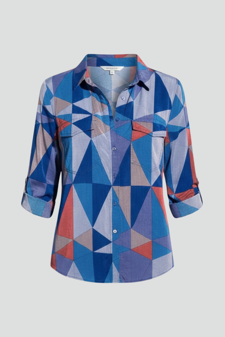 Lila | Geometric Print Blouse with Button Closure