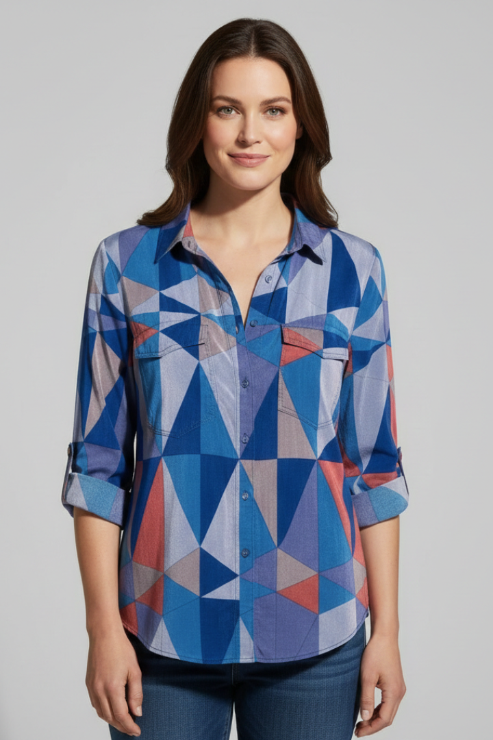 Lila | Geometric Print Blouse with Button Closure