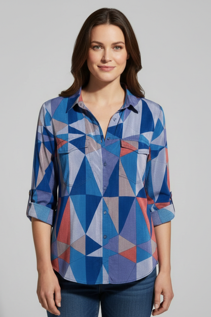 Lila | Geometric Print Blouse with Button Closure