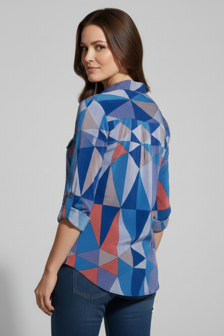 Lila | Geometric Print Blouse with Button Closure