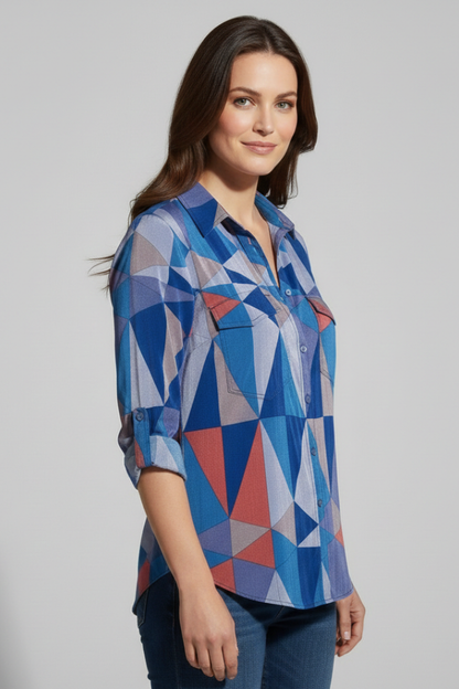 Lila | Geometric Print Blouse with Button Closure