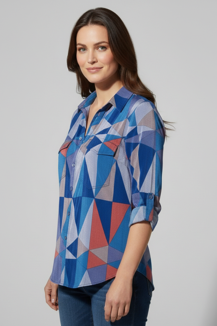 Lila | Geometric Print Blouse with Button Closure