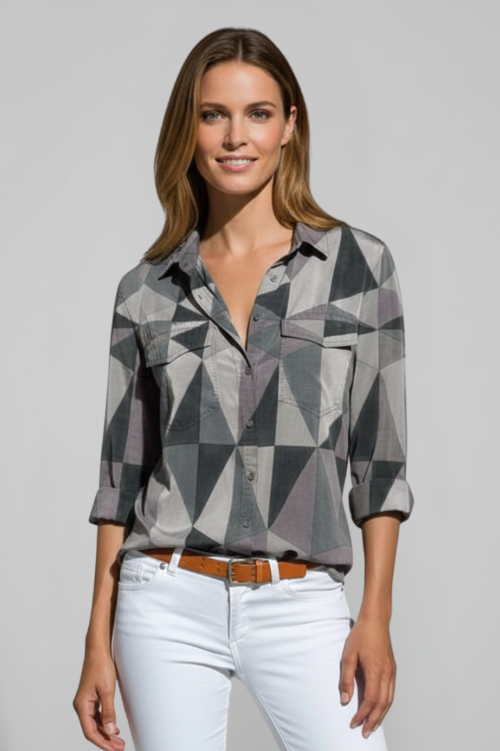 Lila | Geometric Print Blouse with Button Closure