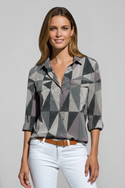 Lila | Geometric Print Blouse with Button Closure