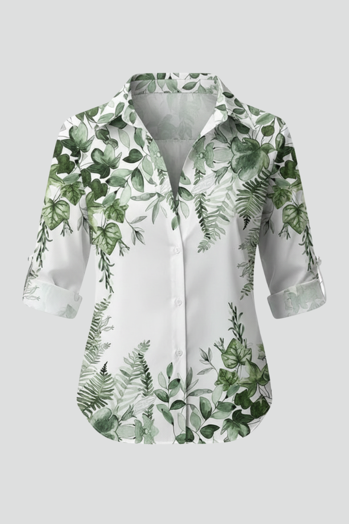 Lila | Elegant Button-Down Blouse with Leaf Detail