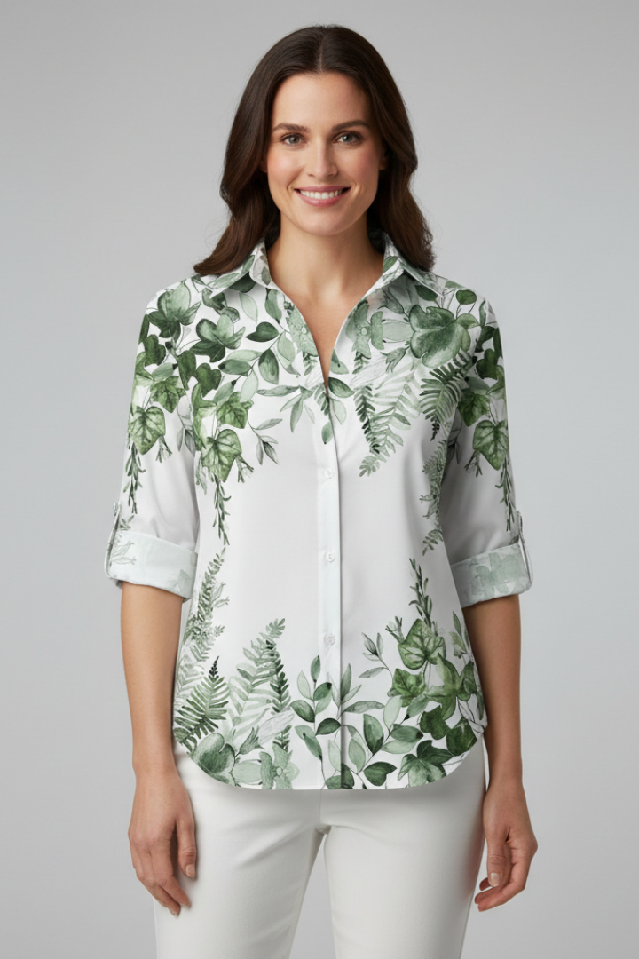 Lila | Elegant Button-Down Blouse with Leaf Detail