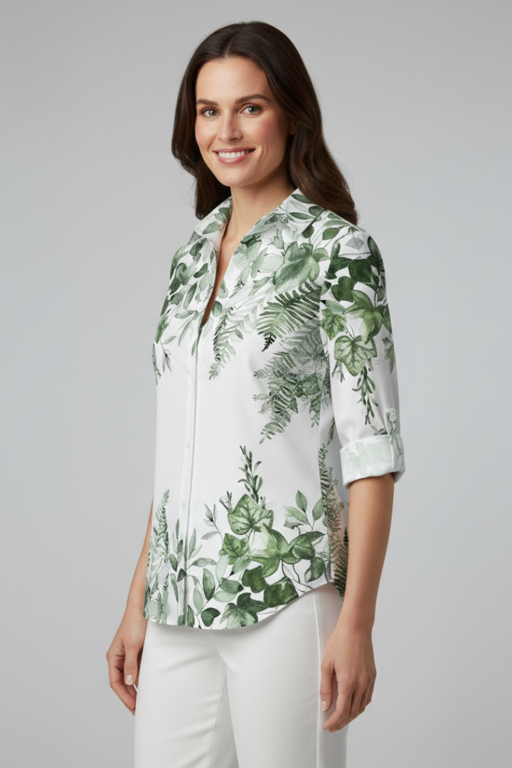 Lila | Elegant Button-Down Blouse with Leaf Detail