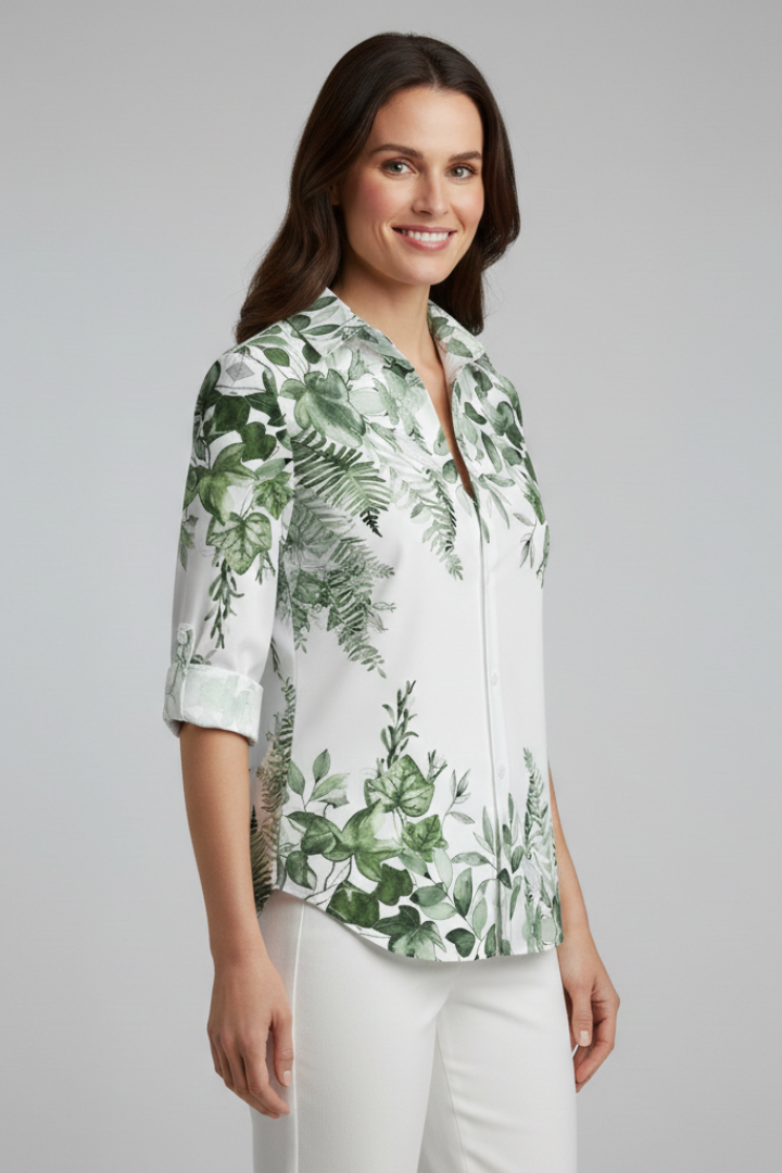 Lila | Elegant Button-Down Blouse with Leaf Detail