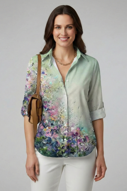 Lila | Elegant Button-Down Blouse with Leaf Detail