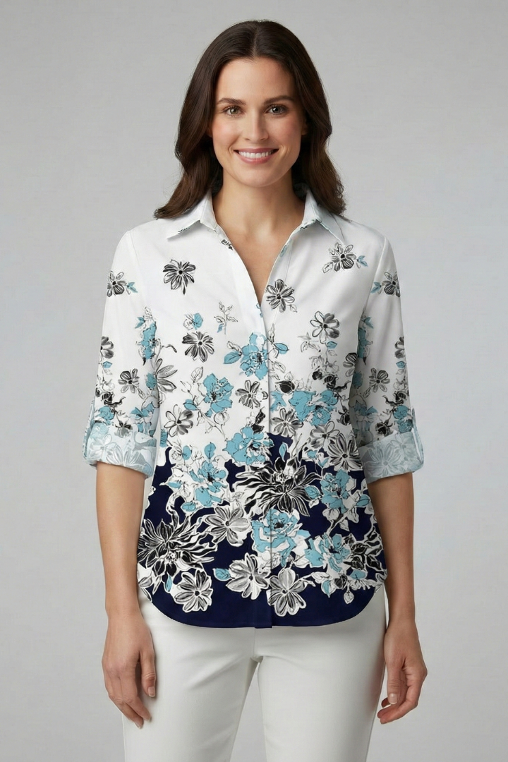 Lila | Elegant Button-Down Blouse with Leaf Detail