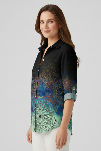 Lila | Mandala Print Blouse with Button Closure