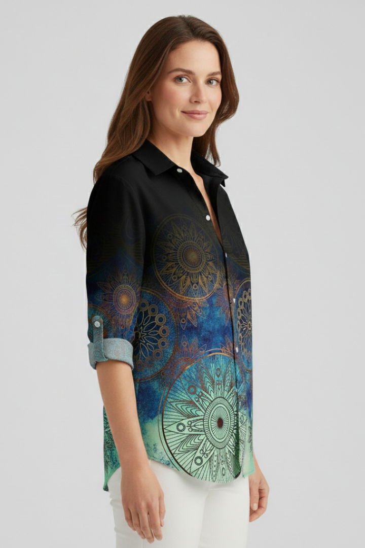 Lila | Mandala Print Blouse with Button Closure