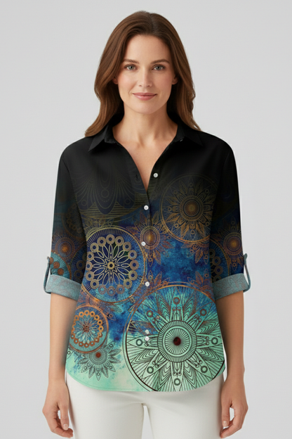 Lila | Mandala Print Blouse with Button Closure