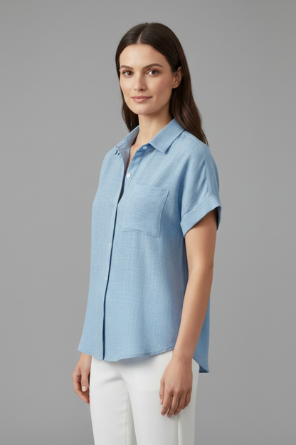 Lila | Elegant Collared Short Sleeve Blouse