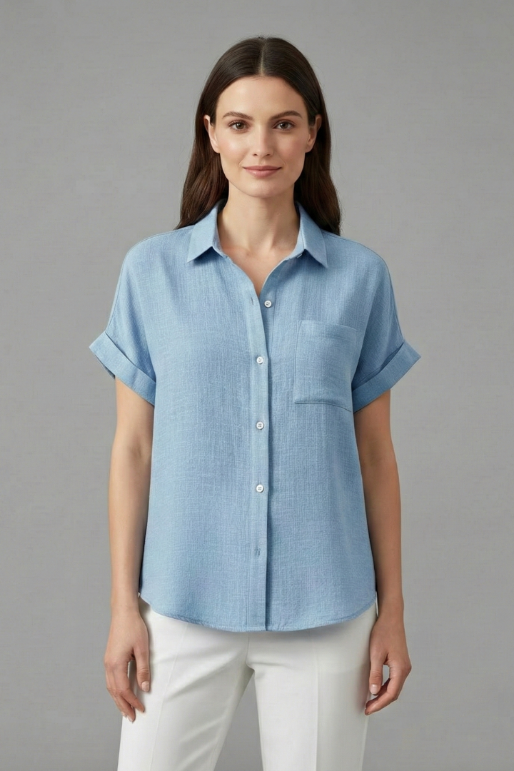 Lila | Elegant Collared Short Sleeve Blouse