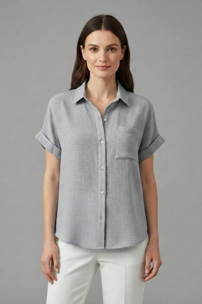 Lila | Elegant Collared Short Sleeve Blouse