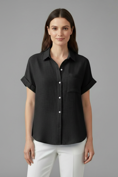Lila | Elegant Collared Short Sleeve Blouse
