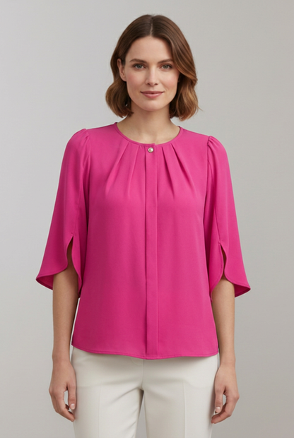 Lena | Pleated Front Blouse with Split Sleeves