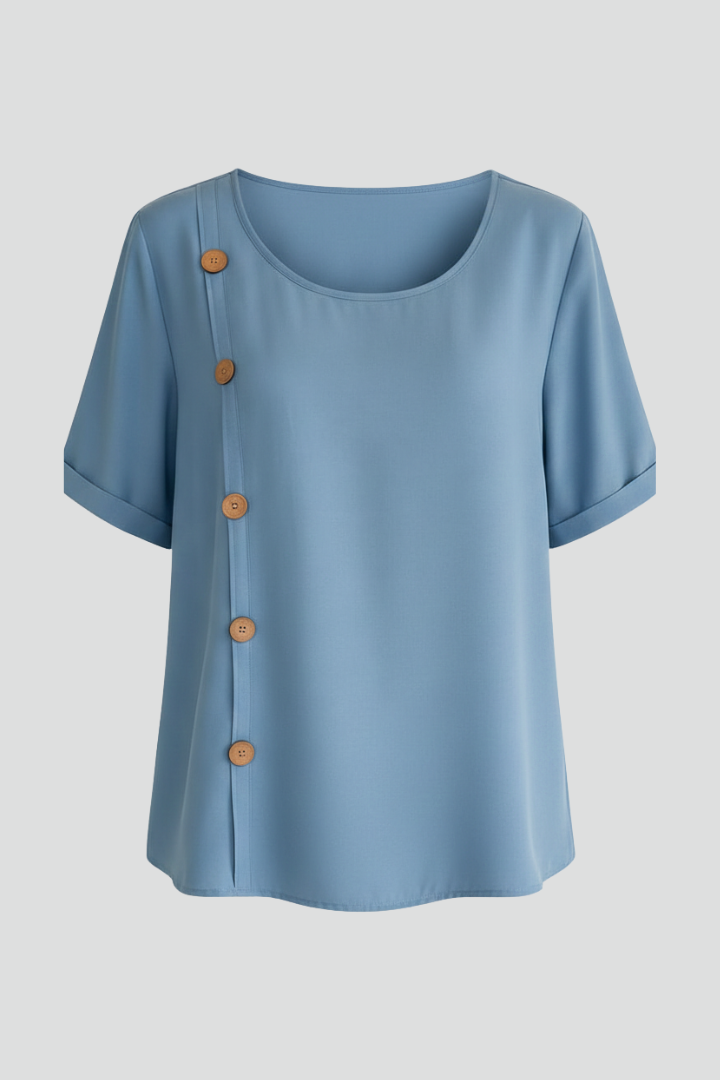 Lila | Elegant Round Neck Blouse with Side Buttons