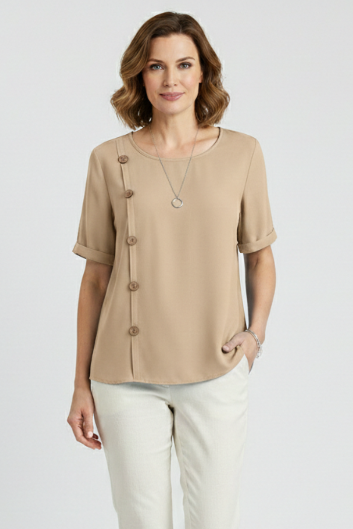 Lila | Elegant Round Neck Blouse with Side Buttons